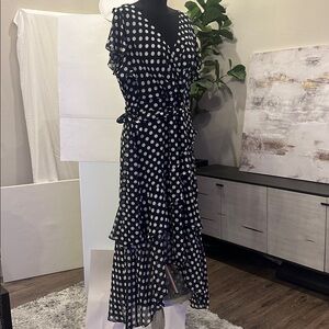 City Chic Black & White High Low Polkadot Ruffle Dress Size 16 NWT New With Tag